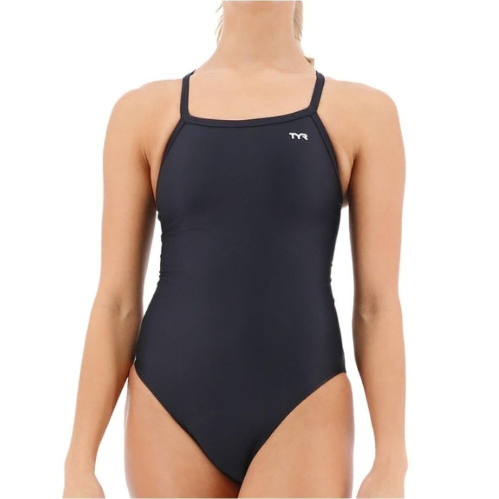 NWT TYR Black Solid Diamondfit Swimsuit One Piece Racerback Swim Athletic - S